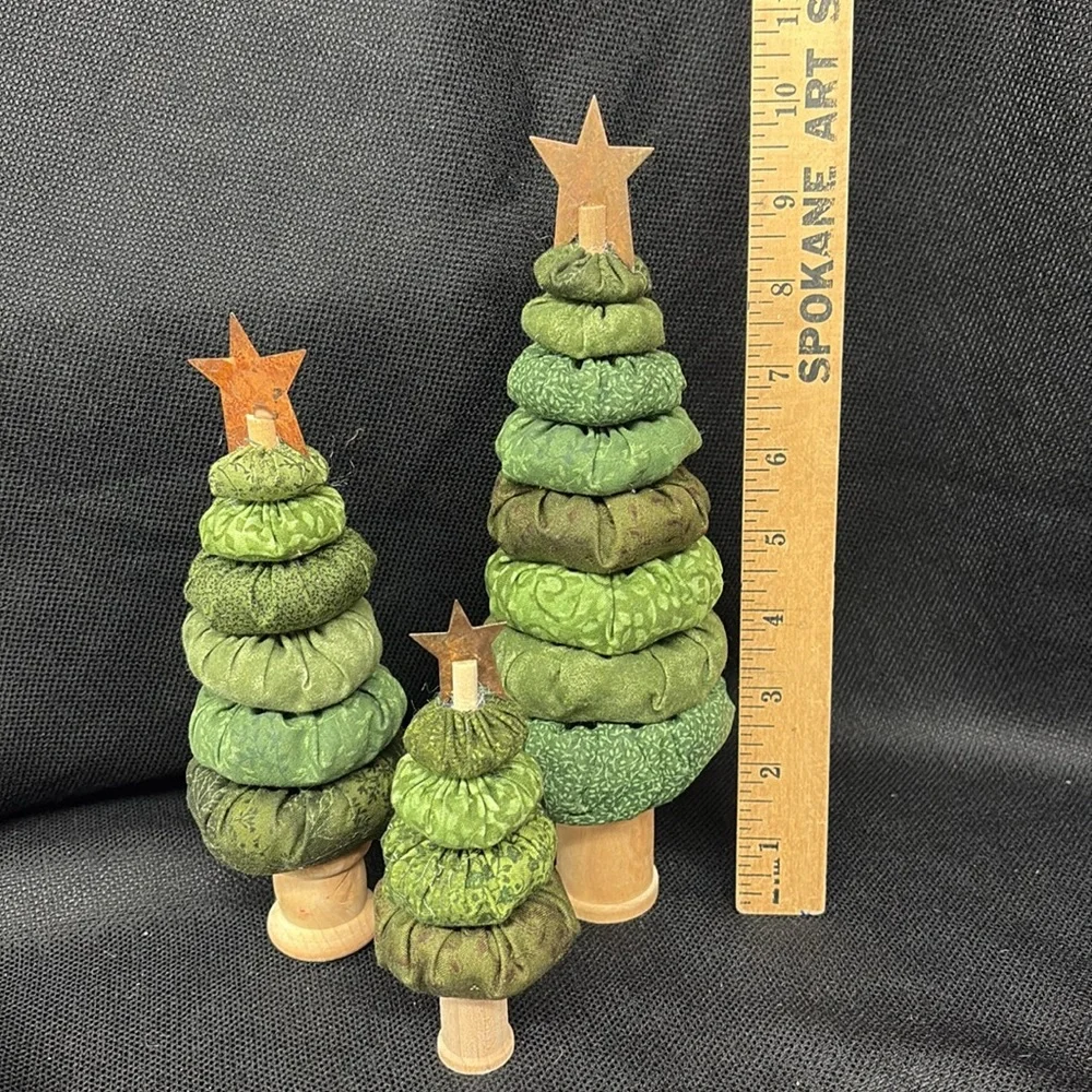Handmade Fabric and spool Christmas Trees